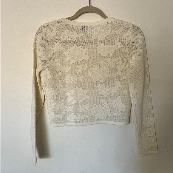 MILLY Ivory Color Knit Lace Textured Button-Up Cardigan Size Medium - Picture 3 of 5